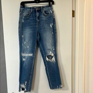 Mica Los Angeles Distressed Blue Cropped Jeans